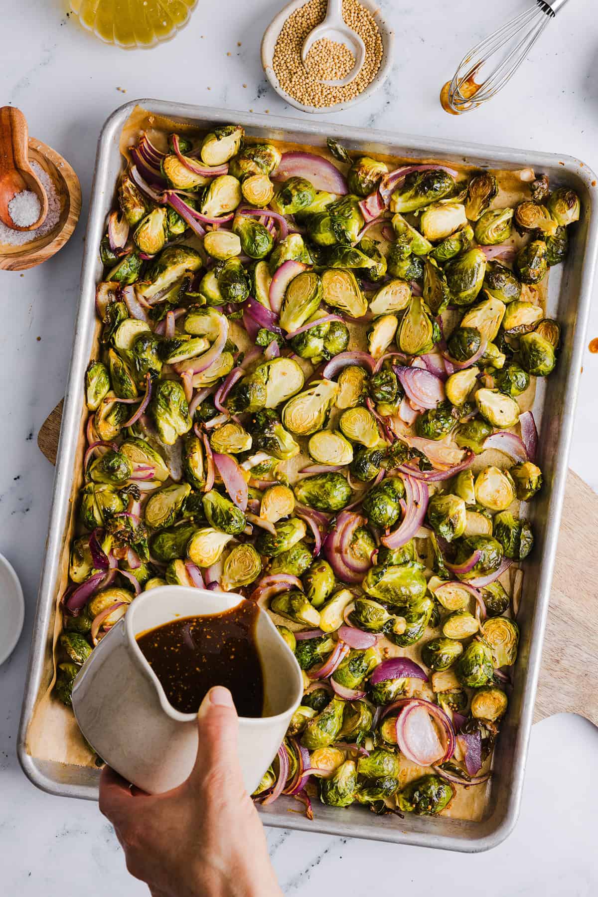 These Balsamic Roasted Brussels Sprouts make the perfect side dish that is so flavorful and easily made in under 30 minutes! The honey balsamic glaze is simply incredible!