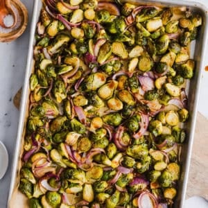 These Balsamic Roasted Brussels Sprouts make the perfect side dish that is so flavorful and easily made in under 30 minutes! The honey balsamic glaze is simply incredible!